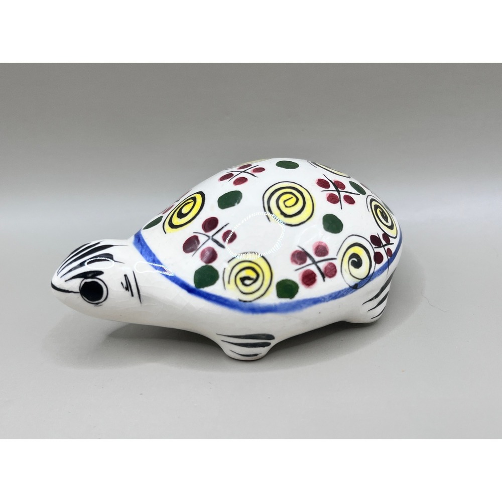 Vtg. Tonala White Turtle Mexico Folk Art‎ Hand Painted Pottery Figurine - Signed